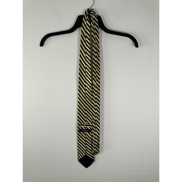 Nautica 100% Silk Tie Black Gold Blue Stripes Designer Men Necktie Made In USA - Picture 3 of 6